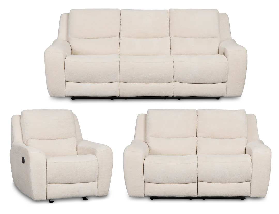 Bennett Light Beige Fabric Power Reclining Living Room